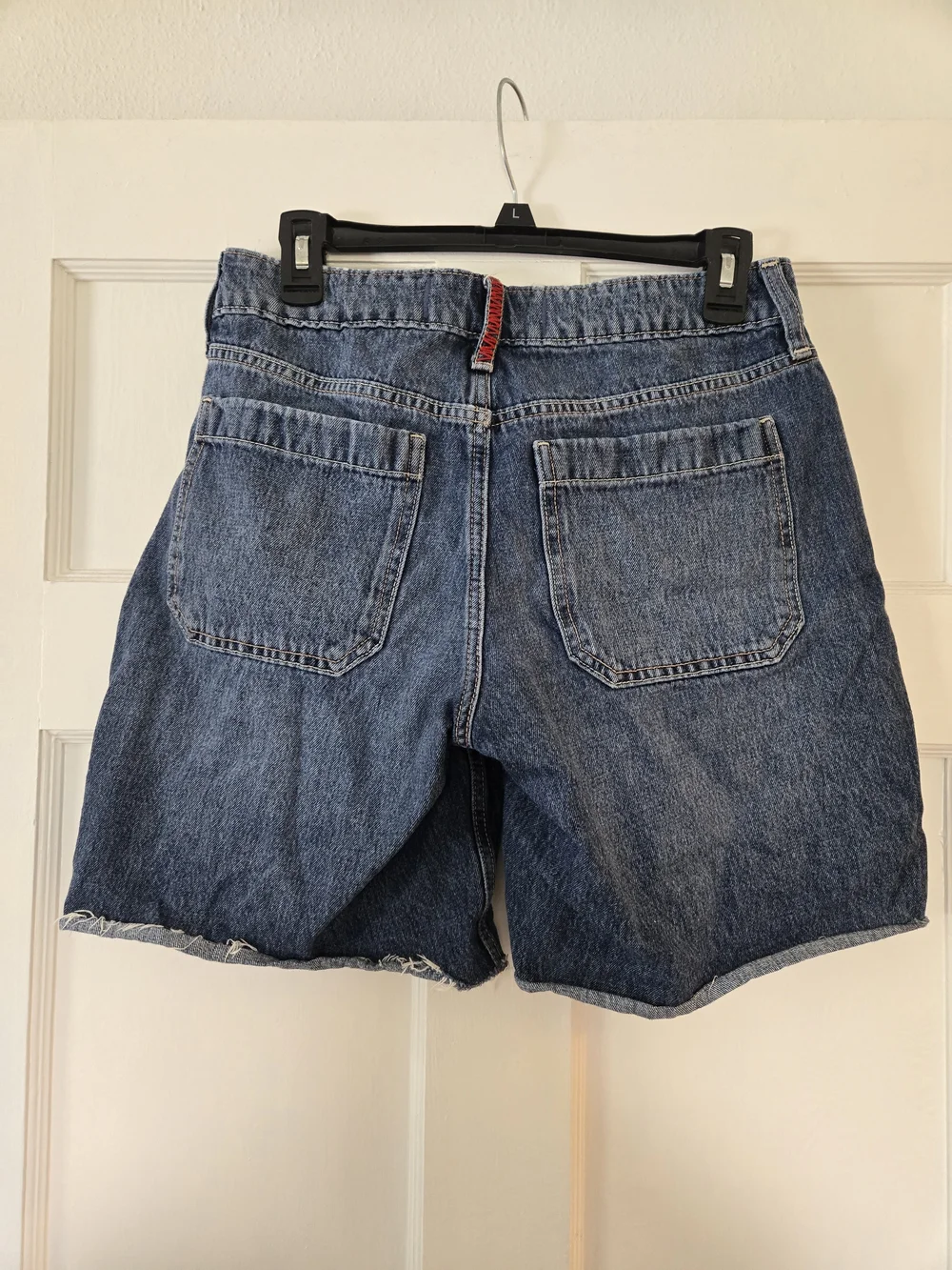 Hollister Blue Denim Cutoff Jorts with Red Accent - Picture 5 of 6